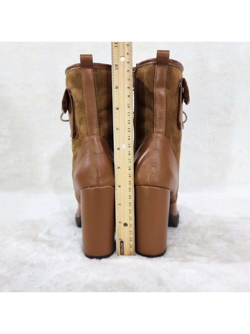 NIB Park Ave Brown / Tan Faux Suede Chunky Platform High Heel Ankle Boots - Picture 8 of 12